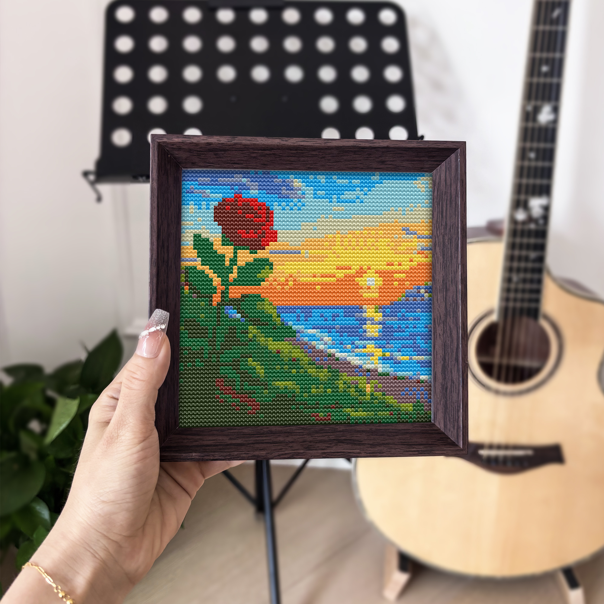 【落日玫瑰】十字绣2025新款线绣带框摆台唯美风景diy自己绣刺绣,居家布艺,十字绣套件,淘宝优惠券,粉丝福利购,淘宝优惠卷