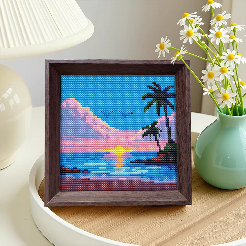 【海岛风景】十字绣2025新款线绣带框摆台手工初学简单刺绣送朋友,居家布艺,十字绣套件,淘宝优惠券,粉丝福利购,淘宝优惠卷