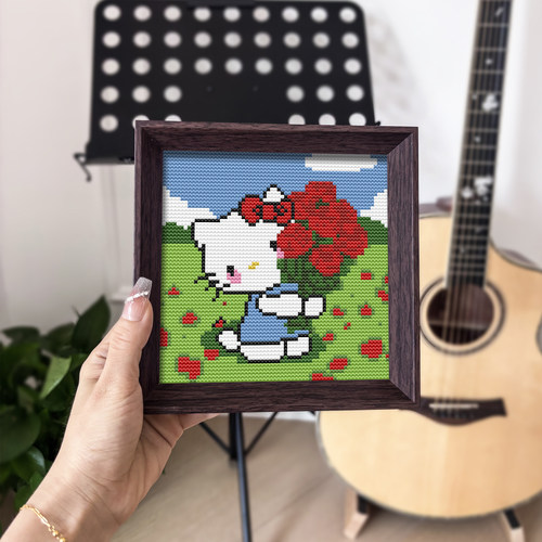 【HelloKitty】十字绣2026新款线绣带框摆台可爱卡通猫咪简单刺绣