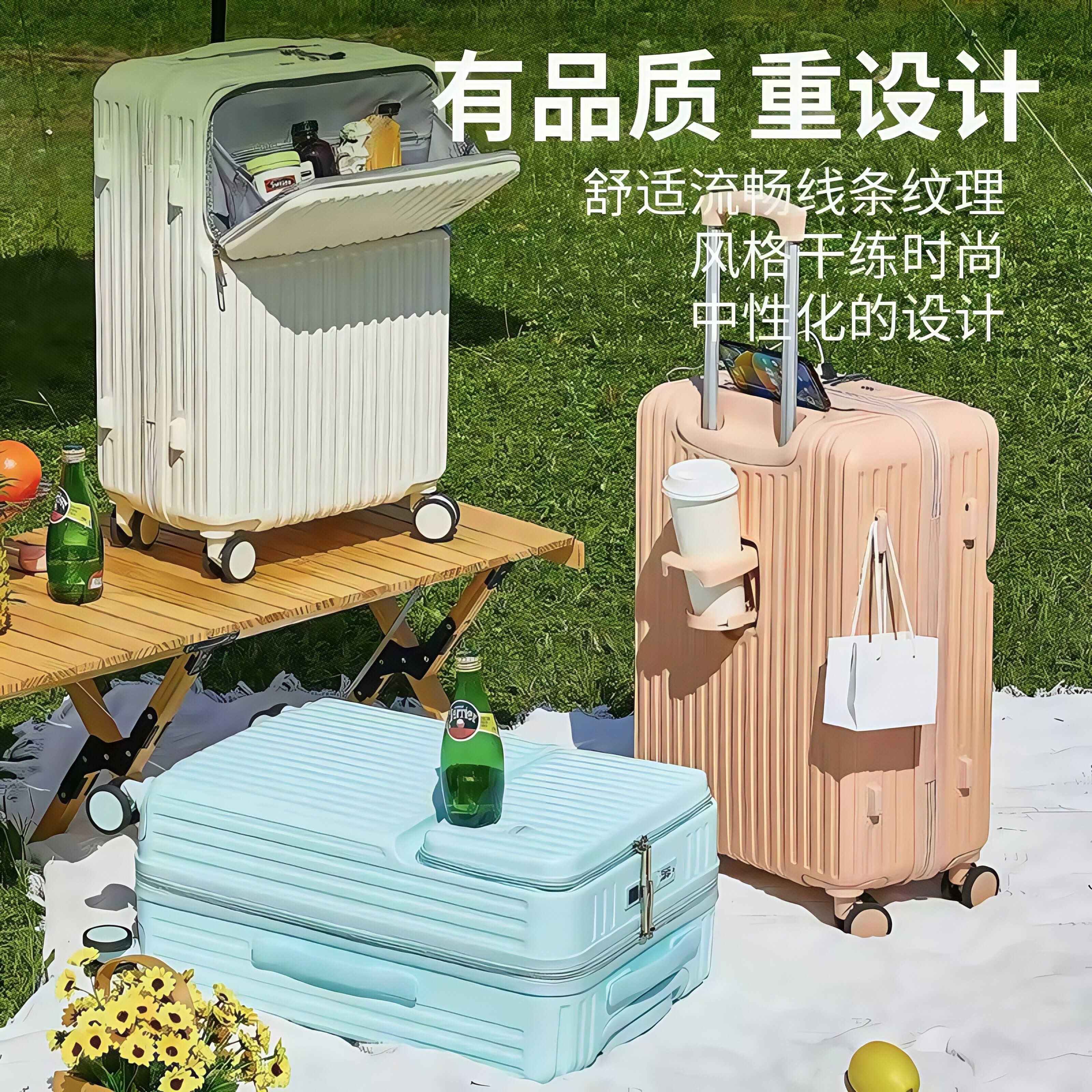 前开盖大容量行李箱女时尚拉杆箱男青年学生密码箱防水旅行箱结实