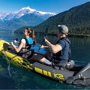 INTEX68307充气船橡皮划艇豪华探险者双人冲锋舟漂流送船桨气泵