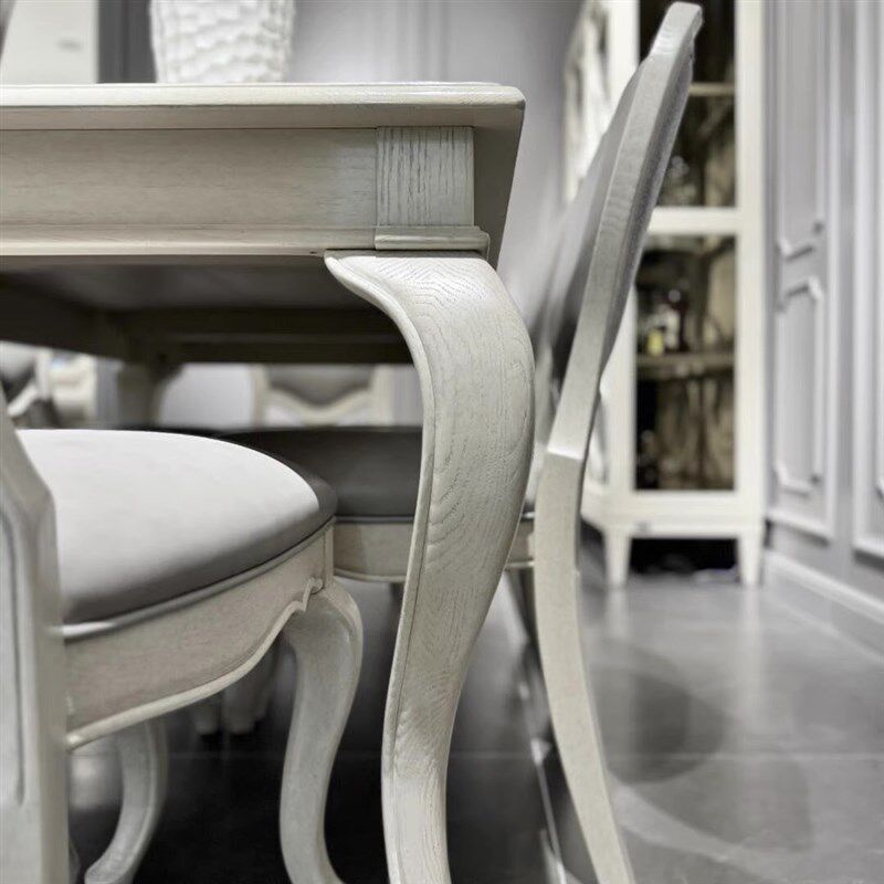 北美之家女王系列实木餐桌椅组合美式复古白橡木长方形六人吃饭桌