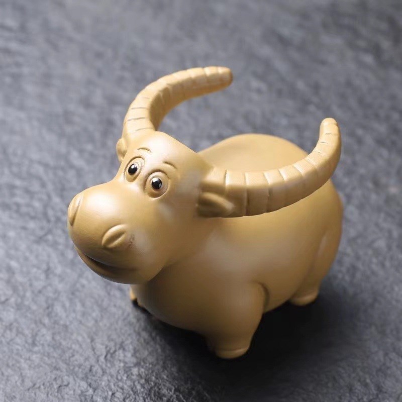 紫砂茶宠生肖牛转乾坤茶玩手工摆件茶漏托架茶盘配件茶艺茶道可养