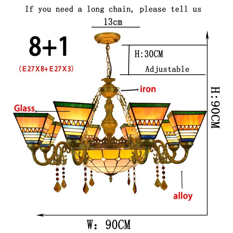 复古方形欧琈蒂凡尼彩色玻璃客厅餐厅卧室多头水晶吊灯东南亚风格