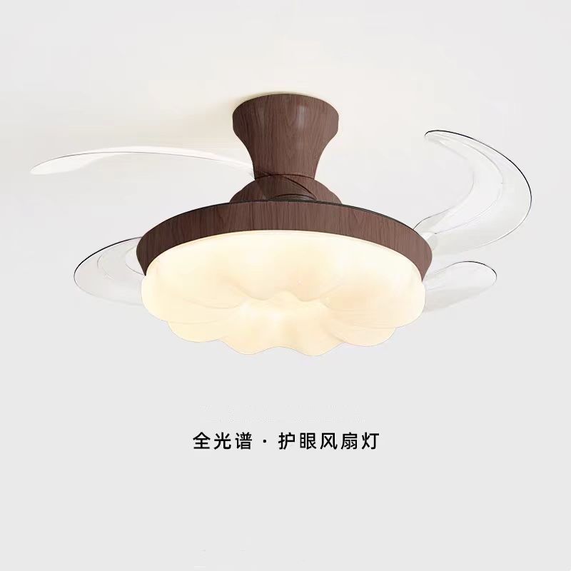 卧室风扇灯创意南瓜胡桃木纹新中风扇灯