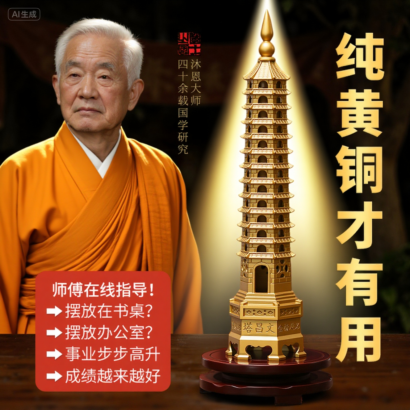 全黄铜制文昌塔13层高升塔摆件