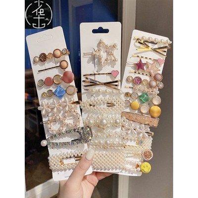 Korean INS red hairp accessories rhinestone pearl hairpin se