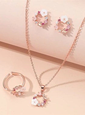 4 Pieces Rose Goldp-color Lady Flower Fashion Accessories Zi