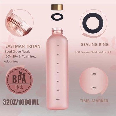 1L Water Bottle With Time Marker 32 OZI Motivational Reusabl