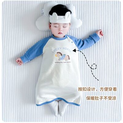 宝宝纯棉秋装防踢睡袍秋季连身衣防踢睡衣秋冬款新生婴儿哈衣爬服