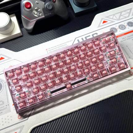粉透键帽粉色透明原厂高度125键PC材质适配所有磁轴键盘魔导士rog