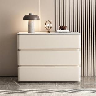 大户型高档岩板皮质床头柜现代简约实木大尺寸三层宽体床边储物柜