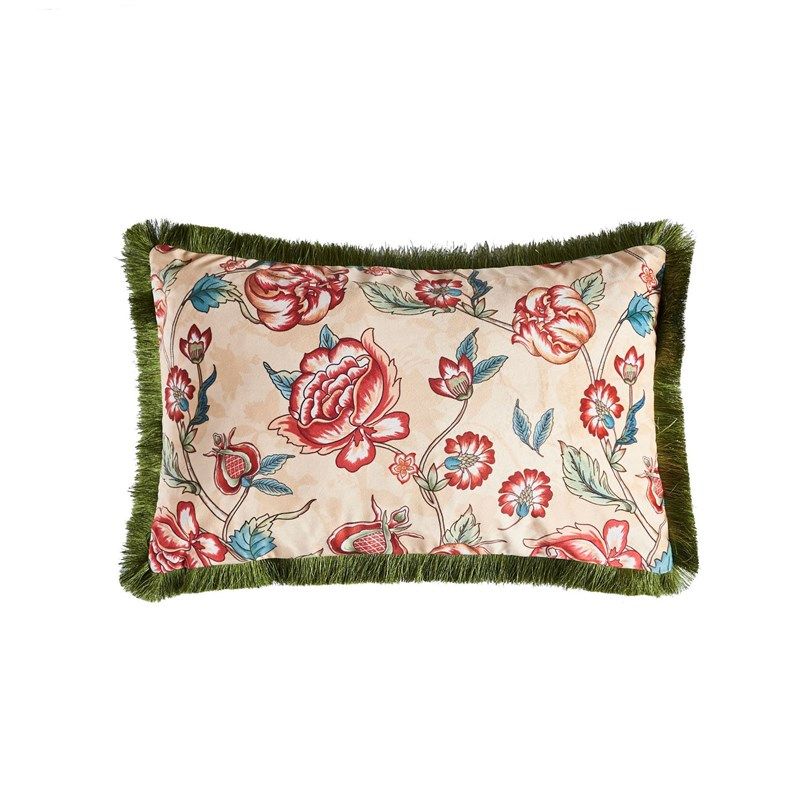 新品美式复古流苏印花抱枕套 植物花卉办公室沙发床头靠垫套