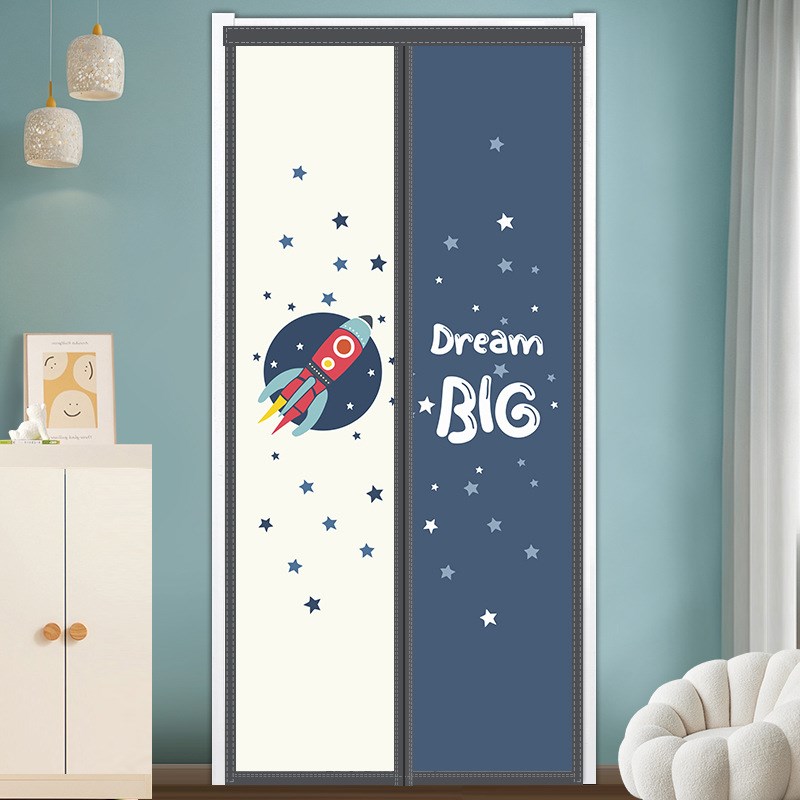 夏季免打孔印花防走冷气空调隔断挡风磁吸门帘厨房防油烟遮挡帘子