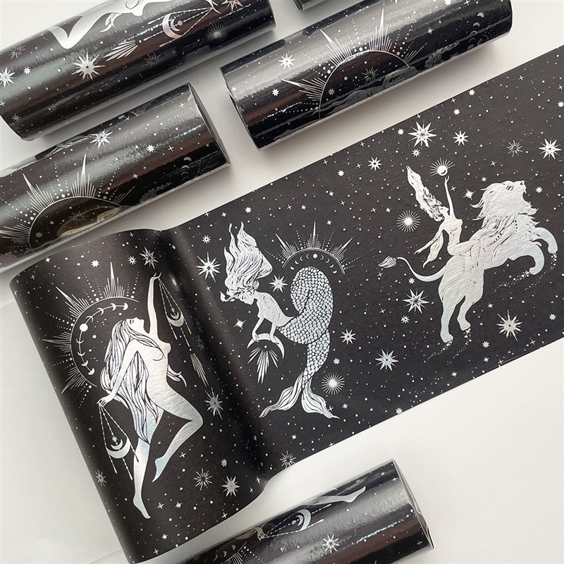 星座女孩炫彩烫金和纸胶带星空手帐胶带墙纸背景装饰素材带离型纸