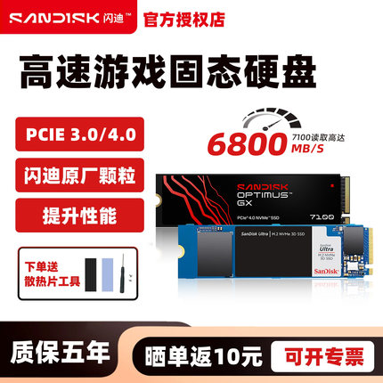 闪迪PCIE3.0 m2固态硬盘1t笔记本电脑台式ssd至尊高速H3N游戏硬盘