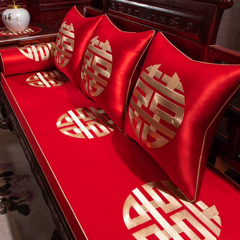 中式红色喜字结婚沙发垫婚房布置喜庆沙发坐垫子沙发套罩盖巾定制