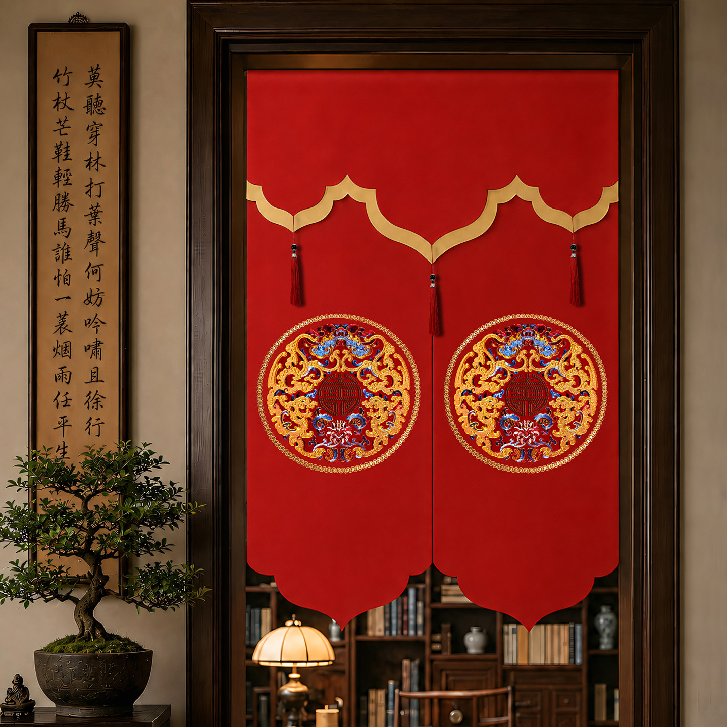 结婚门帘婚房布艺红色喜庆中国风门帘卧室刺绣喜字隔断挂门帘定制