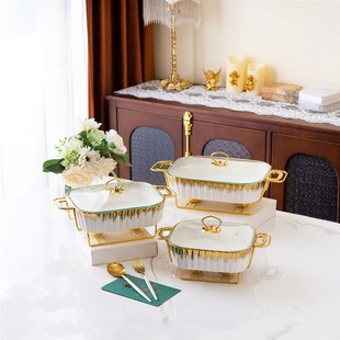 casserole金色条纹烤盘长方形陶瓷烤盘加热干汤锅pot ware bake