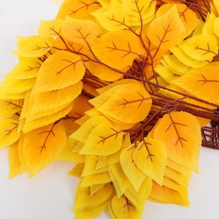 仿真榕树叶桦树叶假树叶子室内假树塑料过胶绿色树枝造景植物装饰