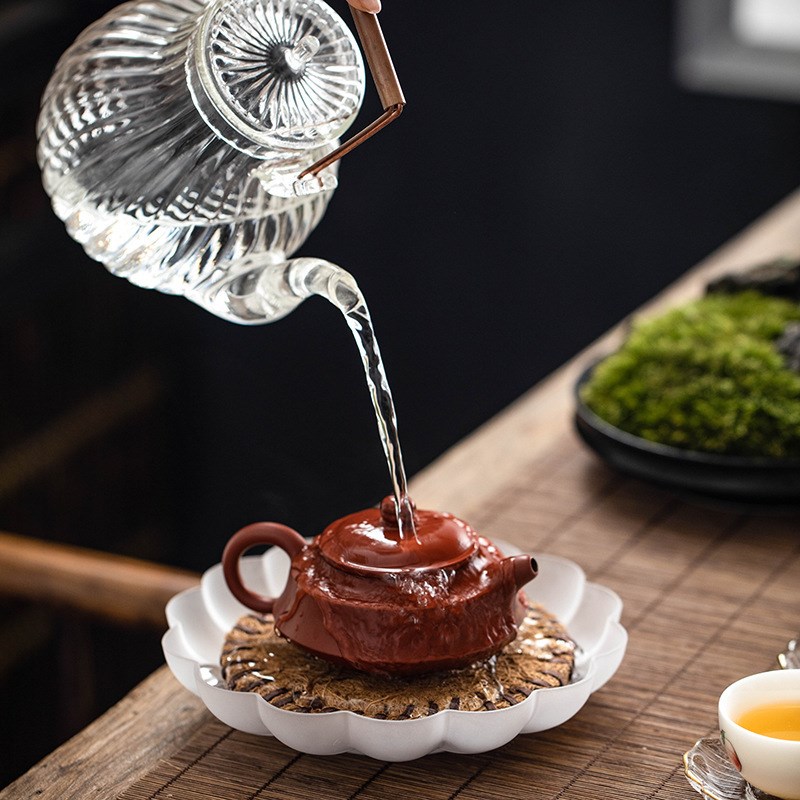 玻璃莲花壶承透明花型干泡盘百搭盖碗茶壶托盘现代简约果盘茶点盘