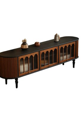 美式轻奢复古法式拼色电视柜南洋风客厅视听柜实木中古矮柜实木柜