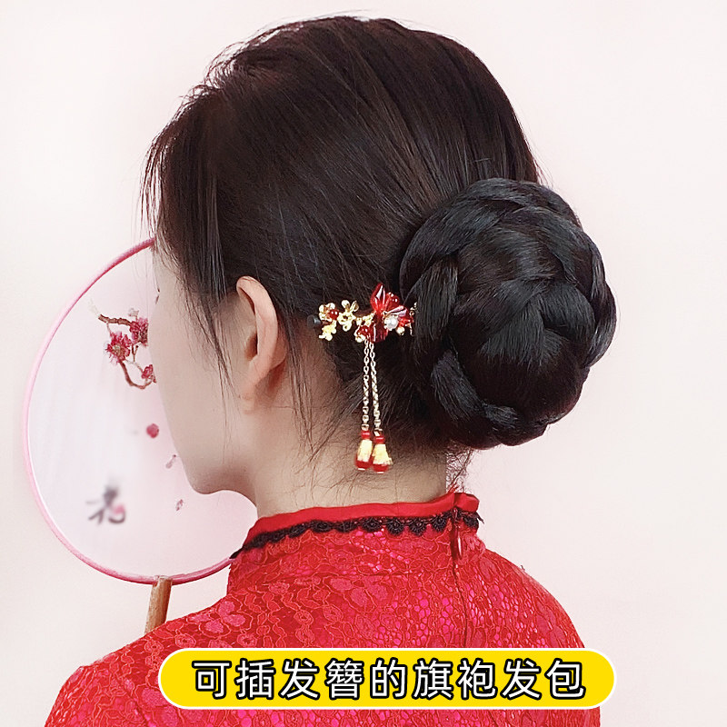 汉服发饰懒人发簪一体式发包秀禾旗袍假发包古风百搭发髻新娘头饰