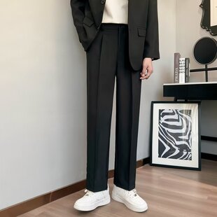 子男士 男寬松直筒垂感褲 小西褲 高級西裝 褲 九分休閑長褲 2023秋冬季