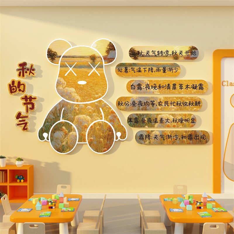 画室布置美术教机构墙面装饰幼儿园环创主题成品文化互动公仔贴纸