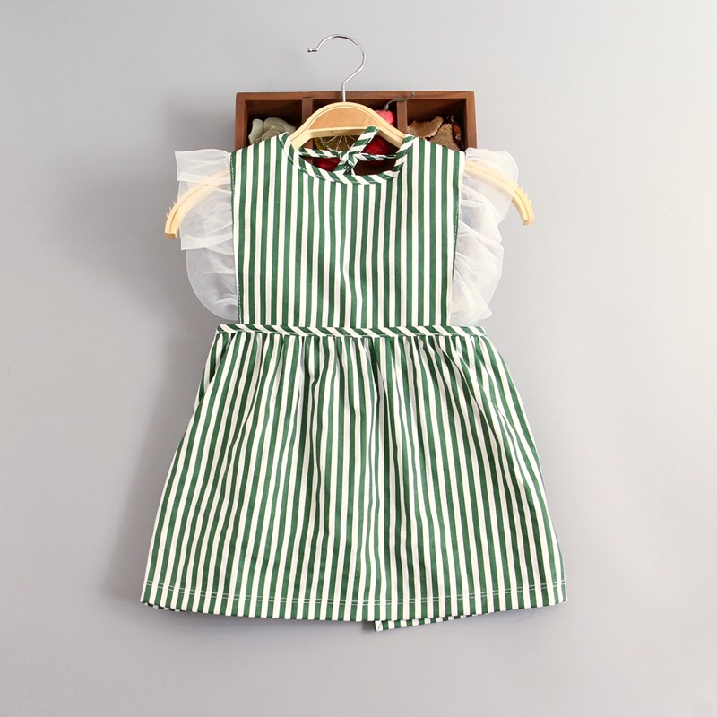 条纹女宝宝罩衣纯棉无袖薄款夏季公主女孩围裙外穿洋气防水画画衣
