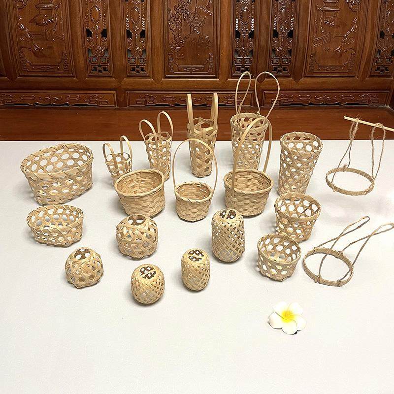 槿源竹儿手工编织精品小竹制品鸡笼无耳有耳竹篮竹篓奶茶杯手提篮