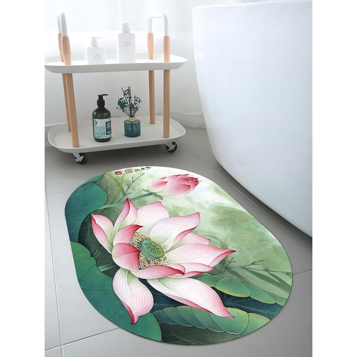 浴室地垫洗澡泥吸水垫新中式荷花家用门垫厨房卫生间厕所防滑脚垫