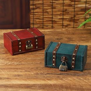 仿古木盒子密码锁信件收藏箱高档复古收纳盒首饰盒宝箱摆件道具箱