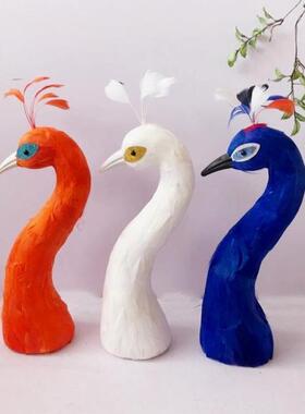 仿真孔雀头模型道具摆盘装饰品开业花篮凤凰头摆件花艺婚车喜庆