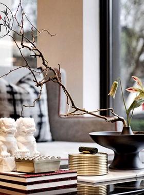 新中式风金色黄铜螺纹储物罐花艺托盘茶几组合软装摆件样板间套装