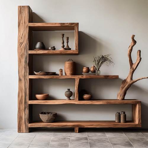 侘寂风老船木书架储物置物架落地多层博古架收纳展示柜氛围感家具