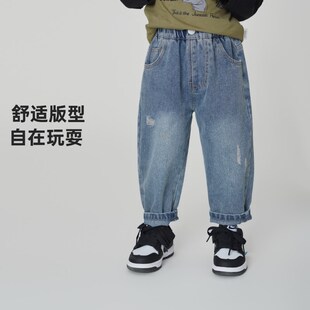 右欧男童破洞牛仔裤春装春秋新款童装儿童宝宝小童长裤子春季潮