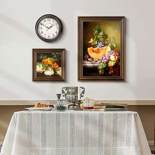 客厅装 饰画复古挂画餐厅饭厅壁画带钟表家居艺术时钟餐桌墙画美式