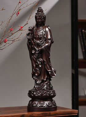 黑檀木雕阿弥陀佛大势至菩萨观音菩萨佛像西方三圣佛像实木质摆件