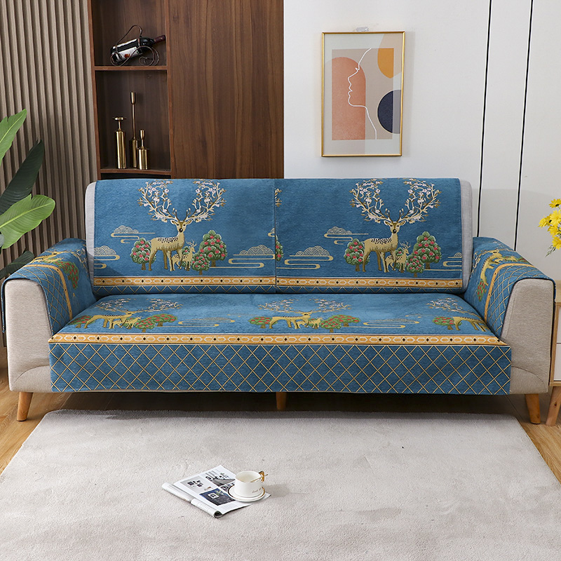 四季通用雪尼尔中式防滑组合沙发垫布定做简约全包贵妃床坐垫套罩