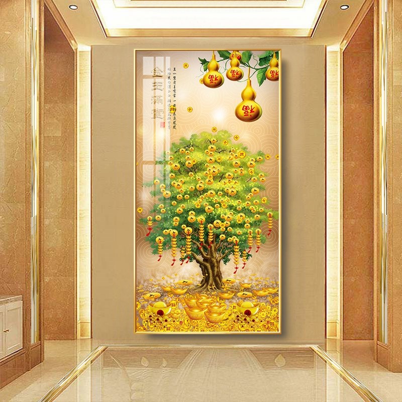 定制发财树装饰画摇钱入户聚宝盆招财挂画中式生意兴隆玄关送礼金图片