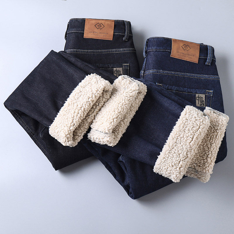 羊羔绒加绒牛仔裤男中国冬季宽松直筒外穿秋冬款加厚保暖休闲裤子