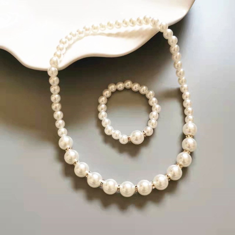 新款儿童仿珍珠小公主项链手链两件套 女童宝宝可爱节日首饰饰品