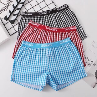 头宽松男士 衩四角短裤 内裤 男纯棉个性 青年大码 感格子阿罗裤 平角裤