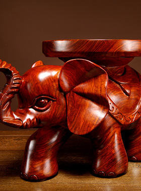 花梨木雕刻大象换鞋凳摆件实木质茶几凳大象凳子家居客厅装饰摆设