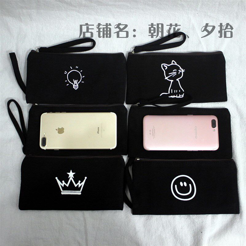 原宿风笔袋小清新帆布文具袋拉链黑色笔袋韩国 简约女生 初中生男