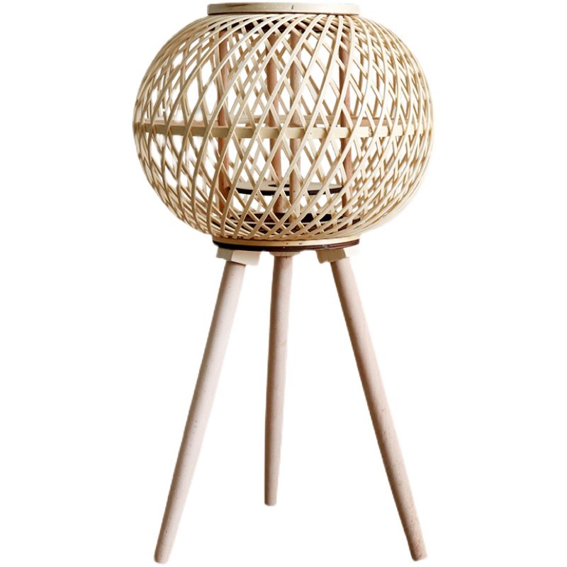 藤编风灯新中式烛台插电落地支架灯笼民宿酒店样板间装饰摆件日式