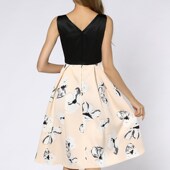 大码 奢华 背心挂脖性感一字肩领蓬蓬连衣裙子夏季 女装 拼接花印无袖