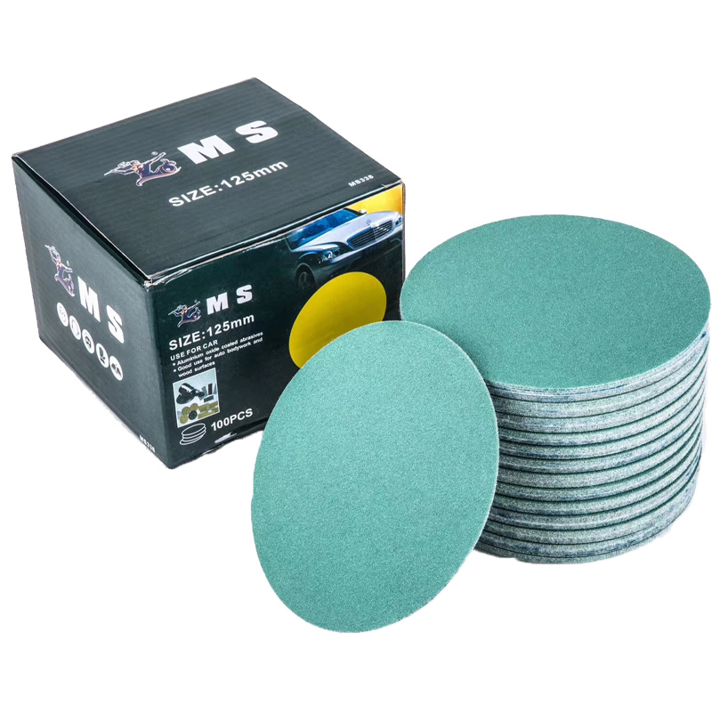 猛士5寸6孔圆盘干磨砂纸绿色植拉绒气磨机打磨抛光大理石水磨砂纸