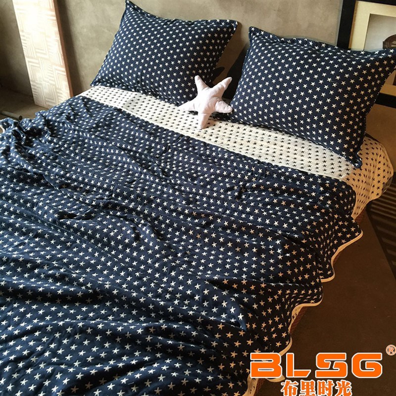 A类三层纱布含竹纤维夏季单人双人薄款红星蓝星纱布床单 可定制